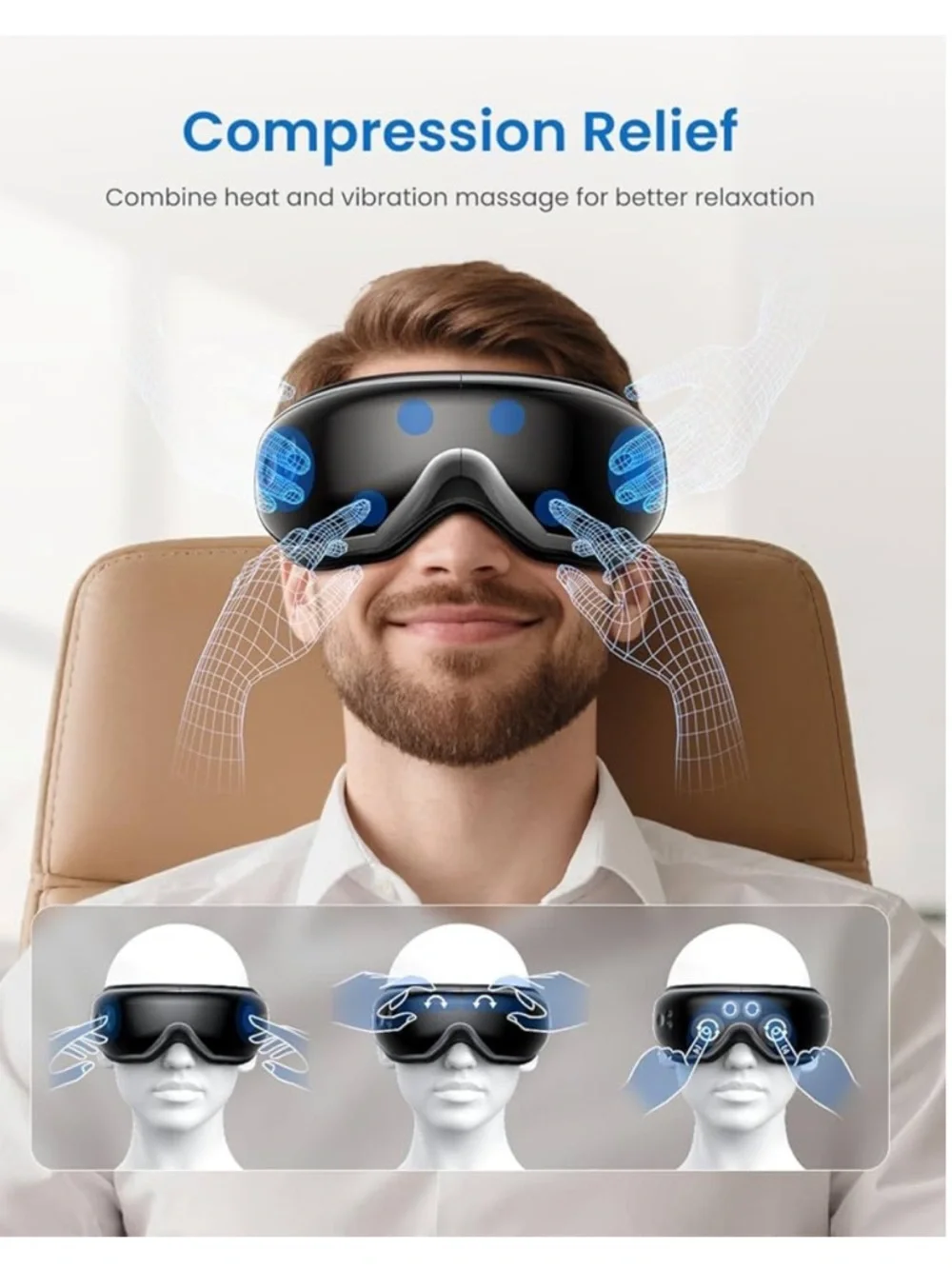 Black Eye Massager with Remote - Soothing Heat & Vibration
